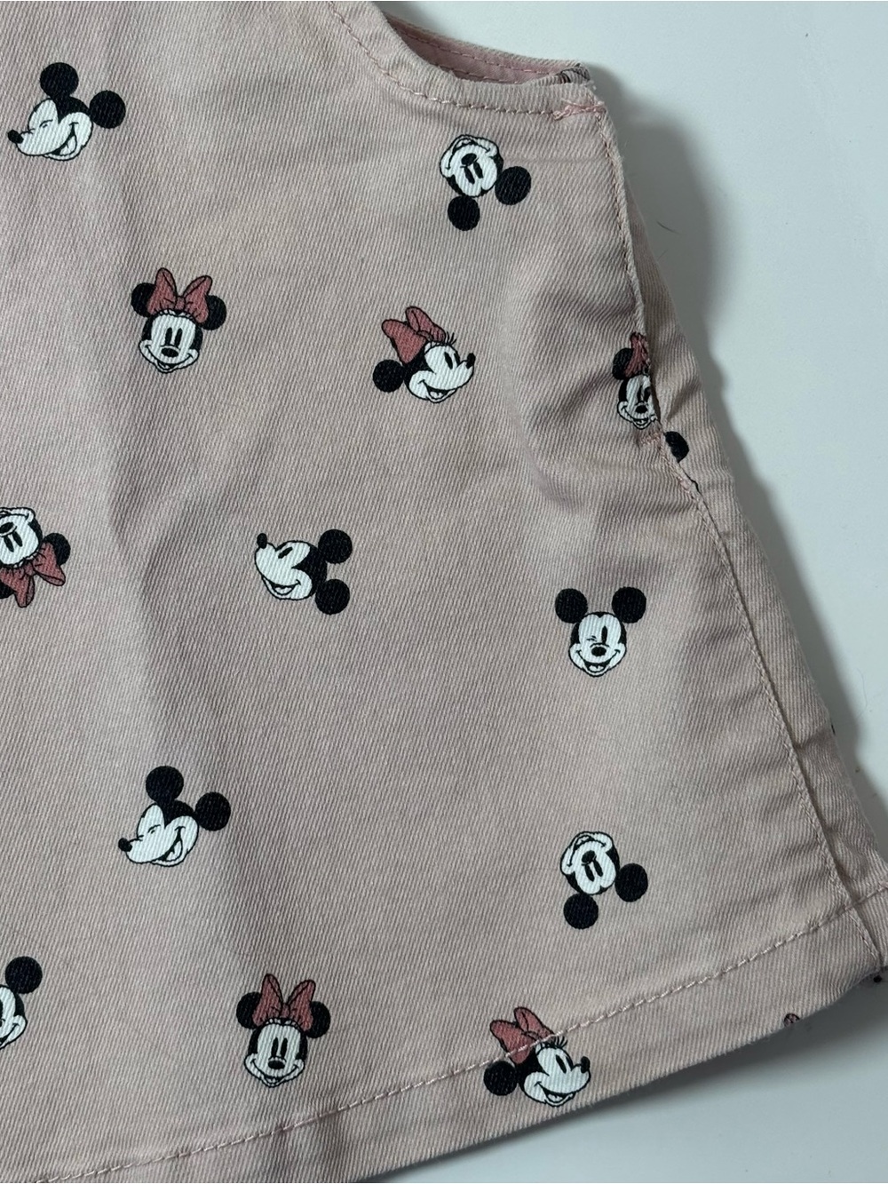 H&M Disney Minnie Mouse Pink Romper & Twill Overalls Dress Set 6M AOP Cotton - Picture 5 of 7